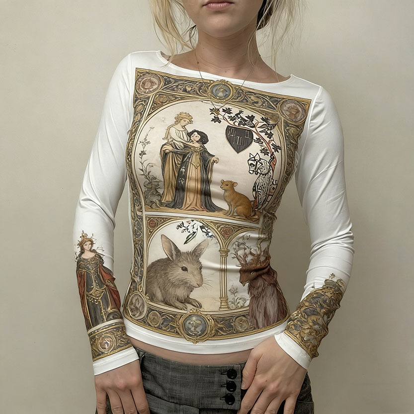 Printed long-sleeved top