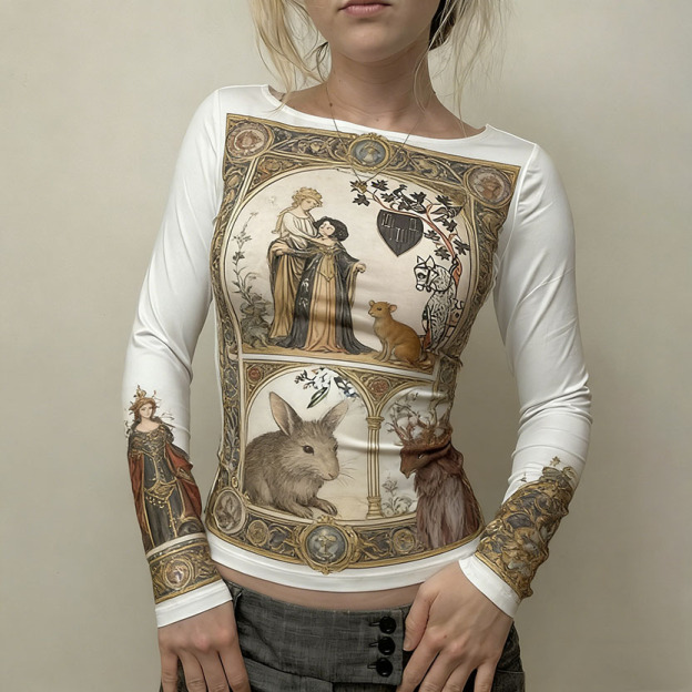 Printed long-sleeved top