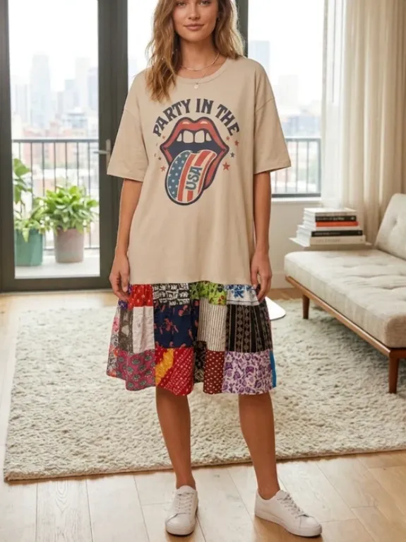 Party In The USA Upcycled Vintage Patchwork Tee Dress