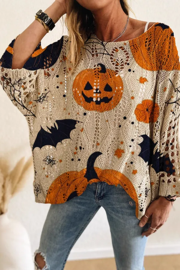 Women’s Diamond Hollow Out Batwing Sleeve Top