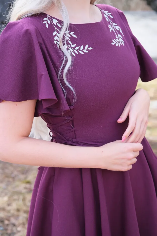 Ivy Midi Dress - Wine（With Side Pockets）