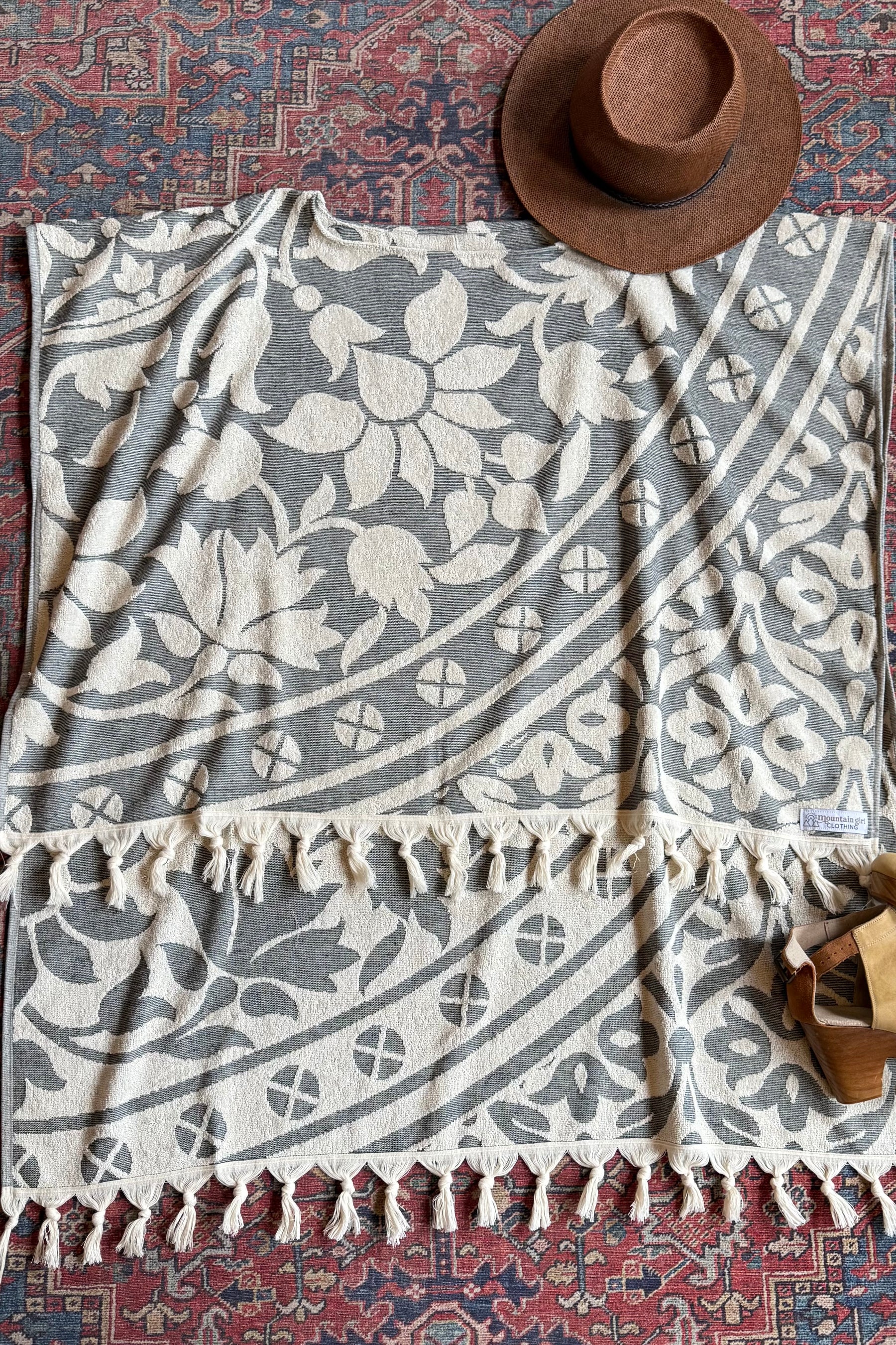 Gray Sky Fringe Hi Lo Poncho Tunic Top