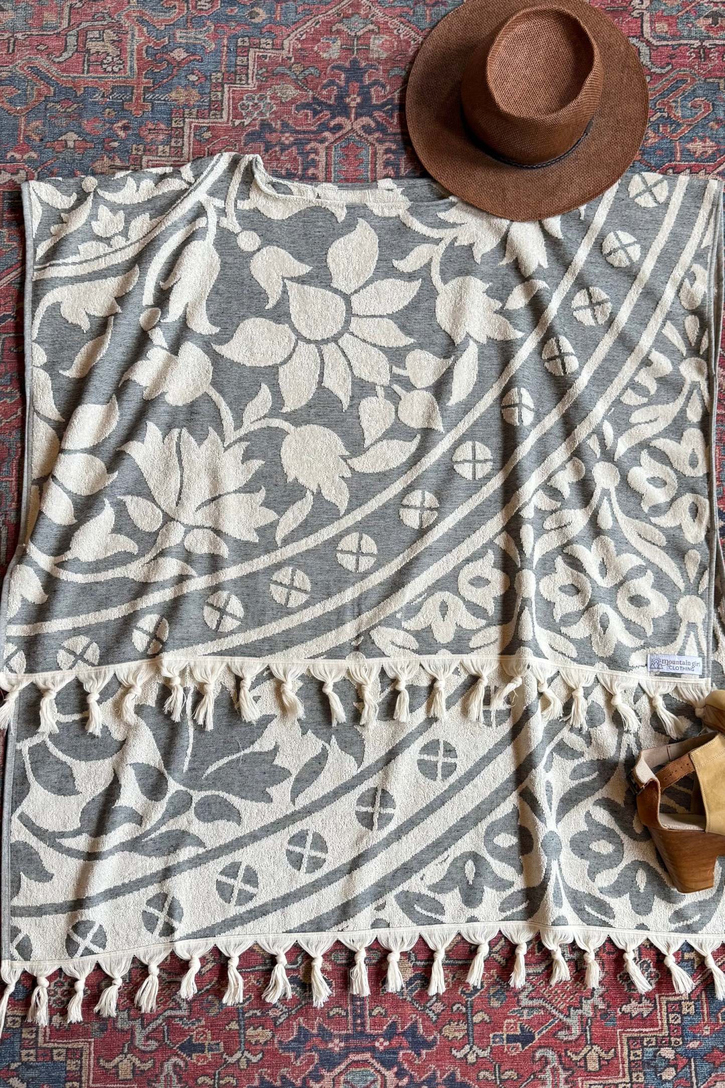 Gray Sky Fringe Hi Lo Poncho Tunic Top