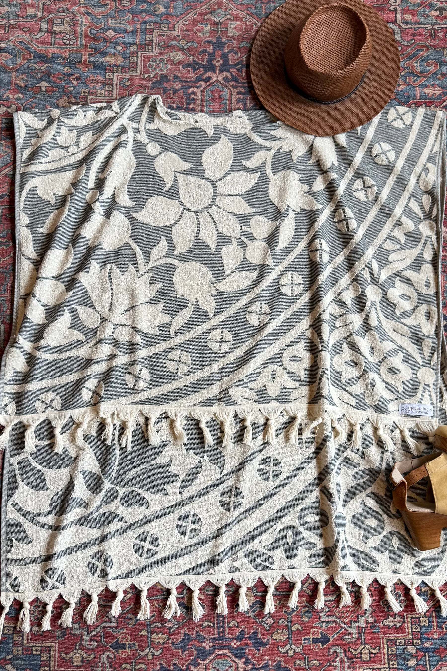 Gray Sky Fringe Hi Lo Poncho Tunic Top