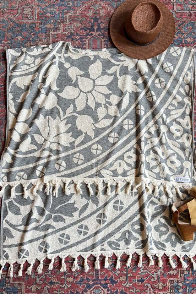 Gray Sky Fringe Hi Lo Poncho Tunic Top