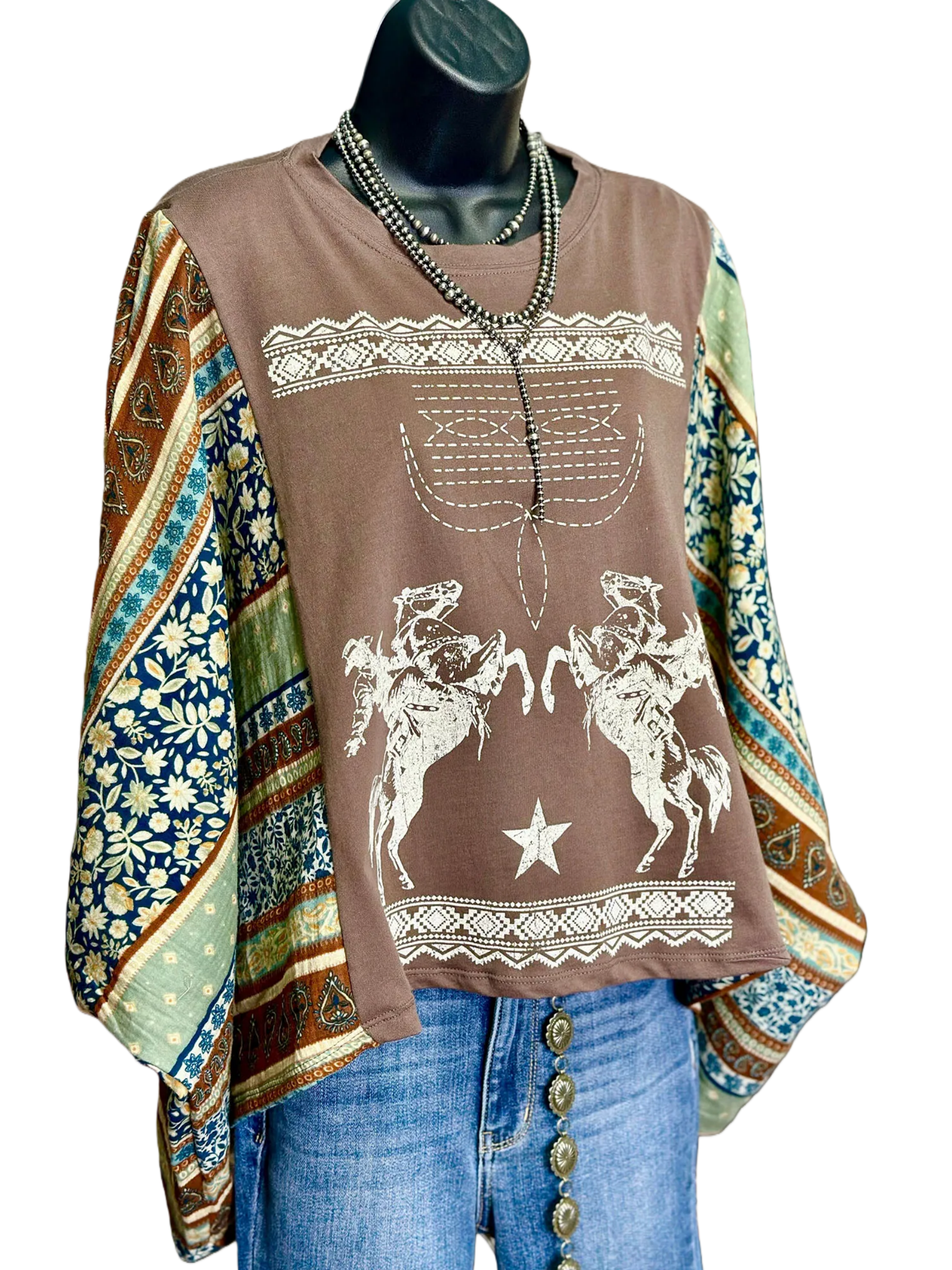 The Western Bootstitch Mix Floral Flutter Sleeve Poncho Top