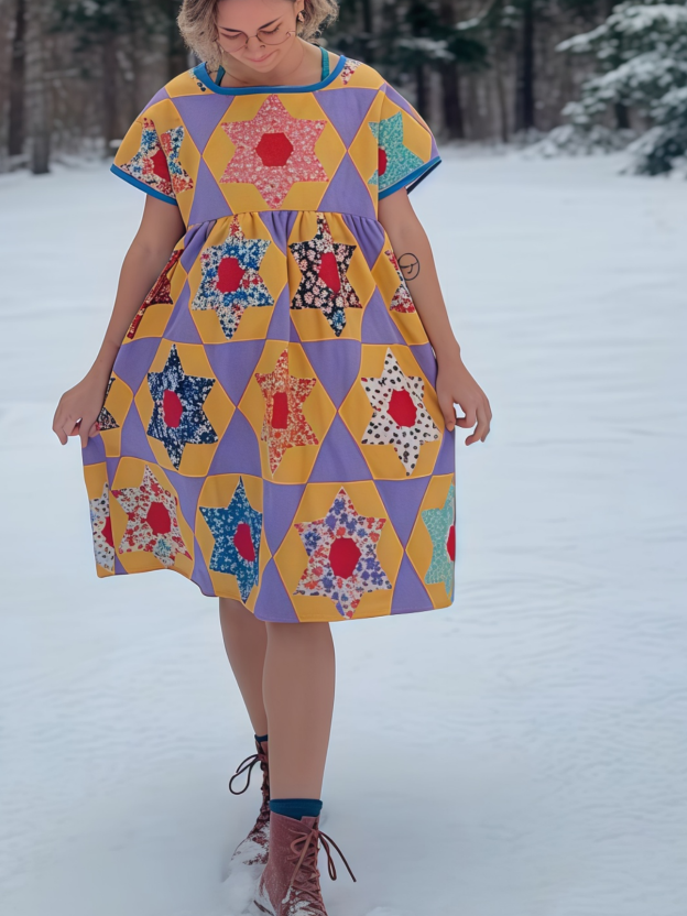 Vintage Quilted Short-Sleeve Dress