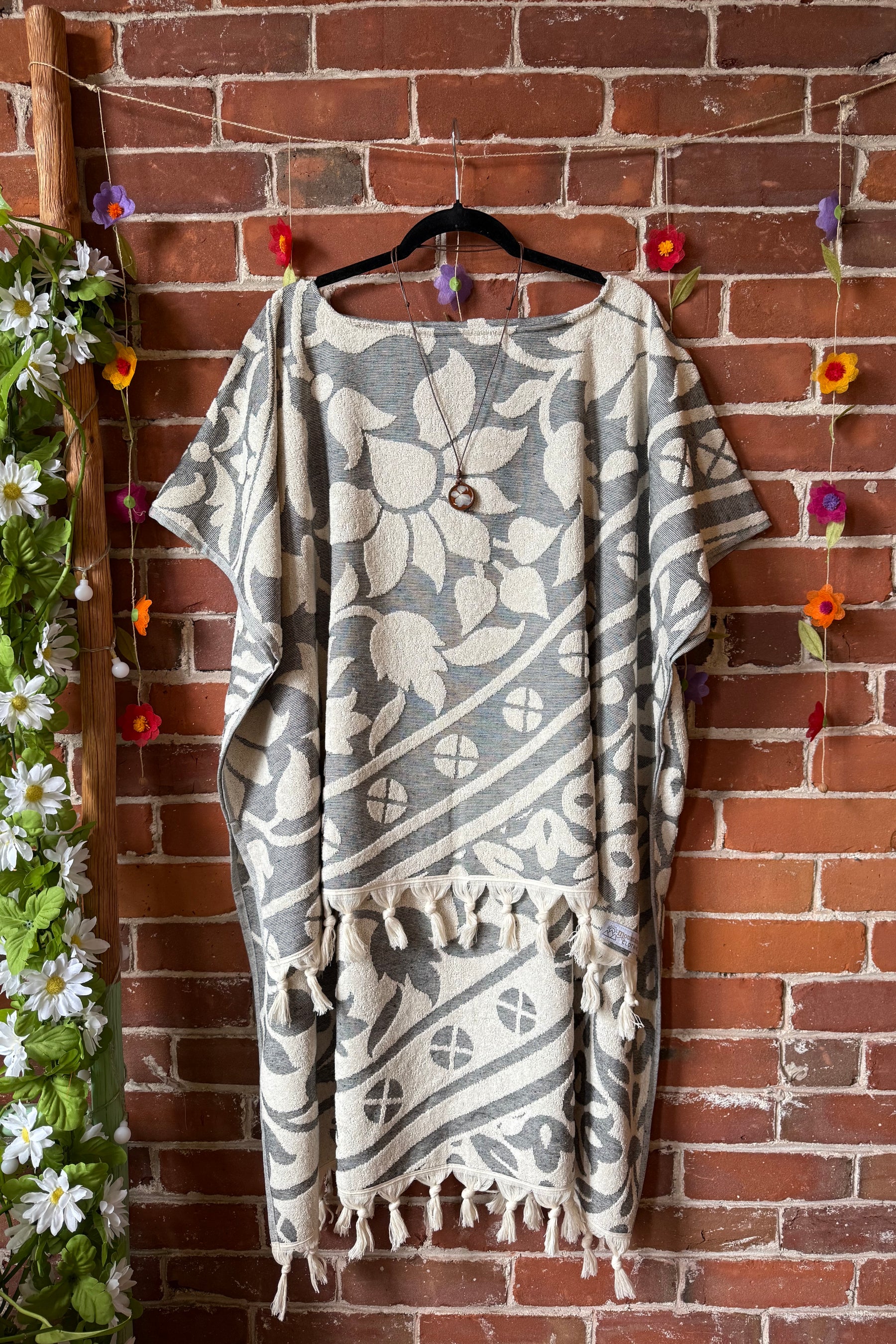 Gray Sky Fringe Hi Lo Poncho Tunic Top