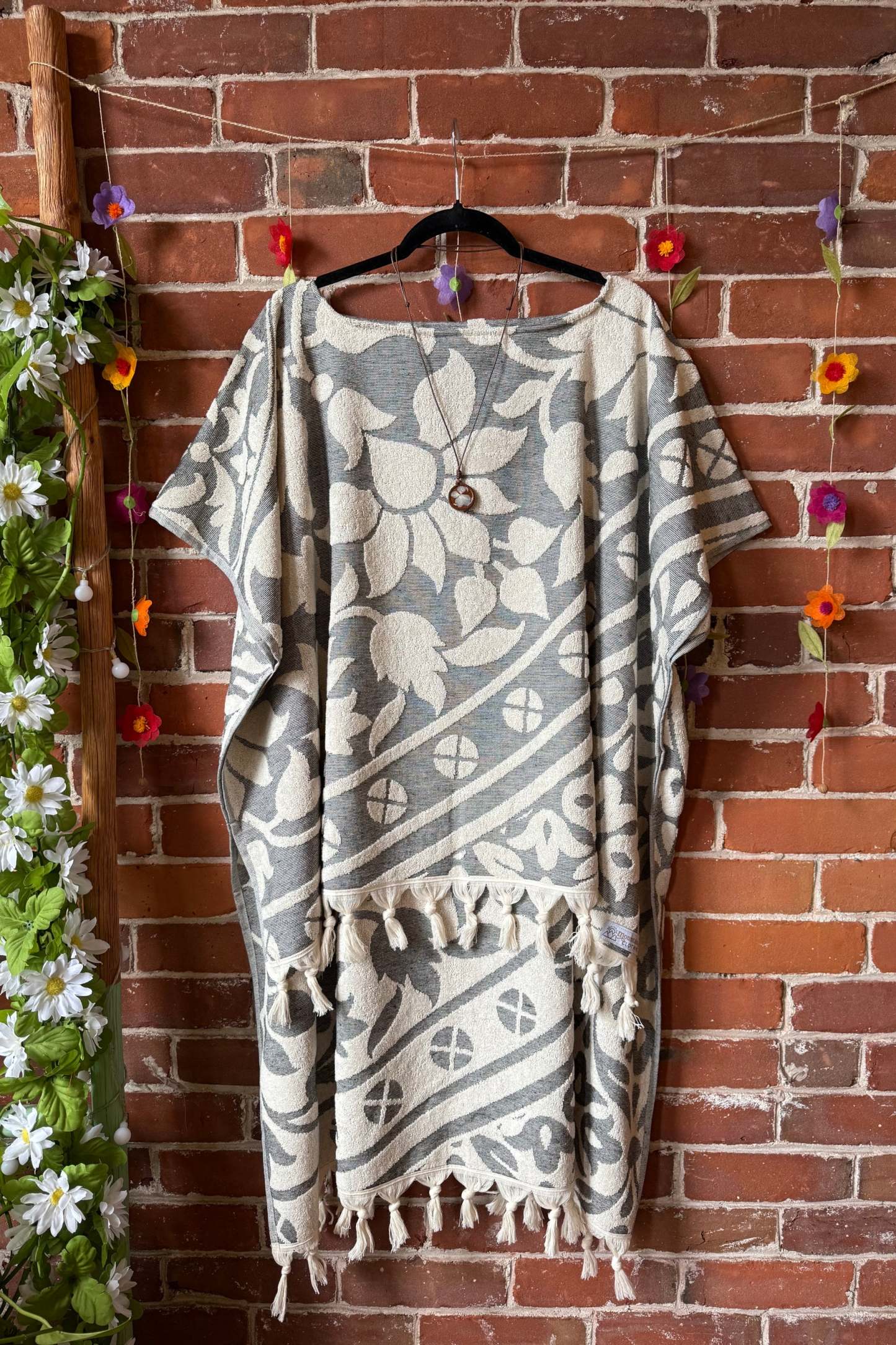 Gray Sky Fringe Hi Lo Poncho Tunic Top