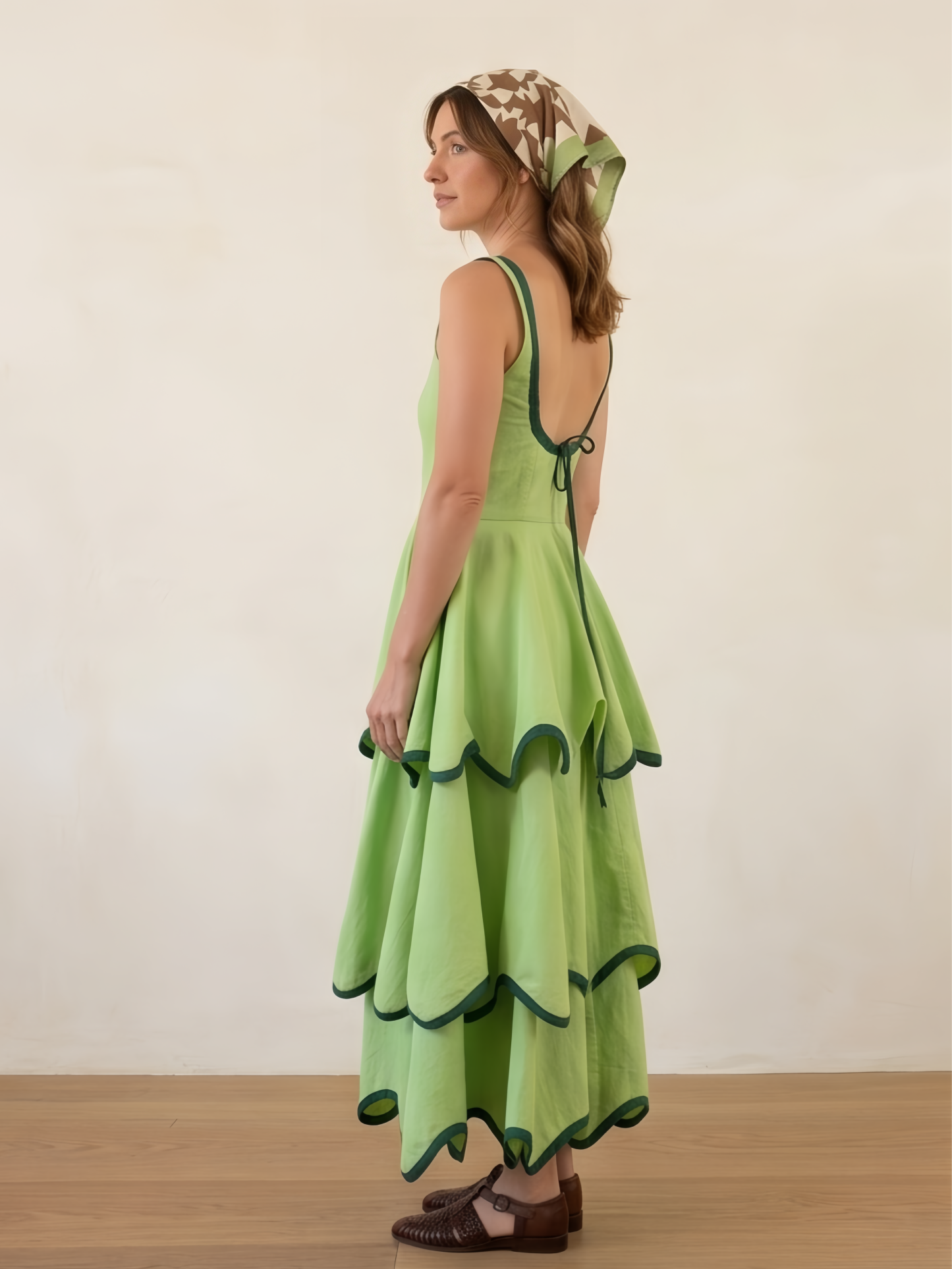 The Layered Scallop Midi-Green