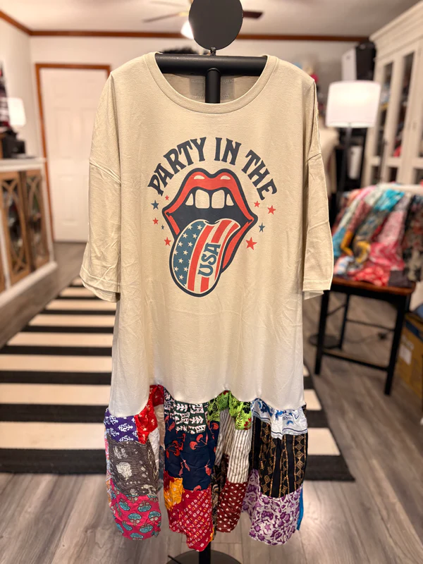Party In The USA Upcycled Vintage Patchwork Tee Dress