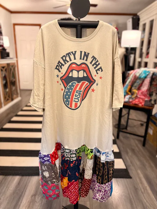 Party In The USA Upcycled Vintage Patchwork Tee Dress