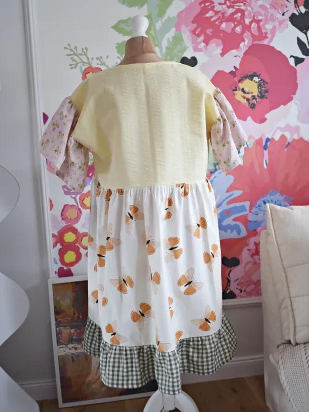Vintage Dog Calendar Print Patchwork Midi Dress