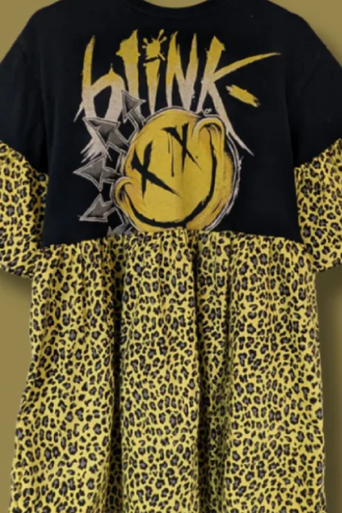 Blink-182 - Neon Yellow Leopard Print Smock Dress