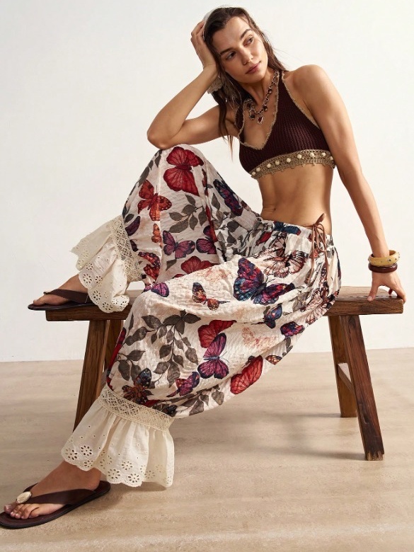 Bohemela Casual Woven Printed Relaxed-Fit Trousers