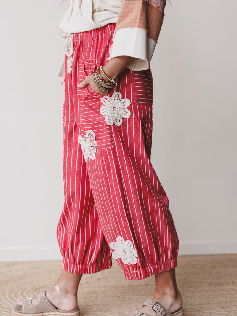 Butterfly Embroidered Patchwork Pants