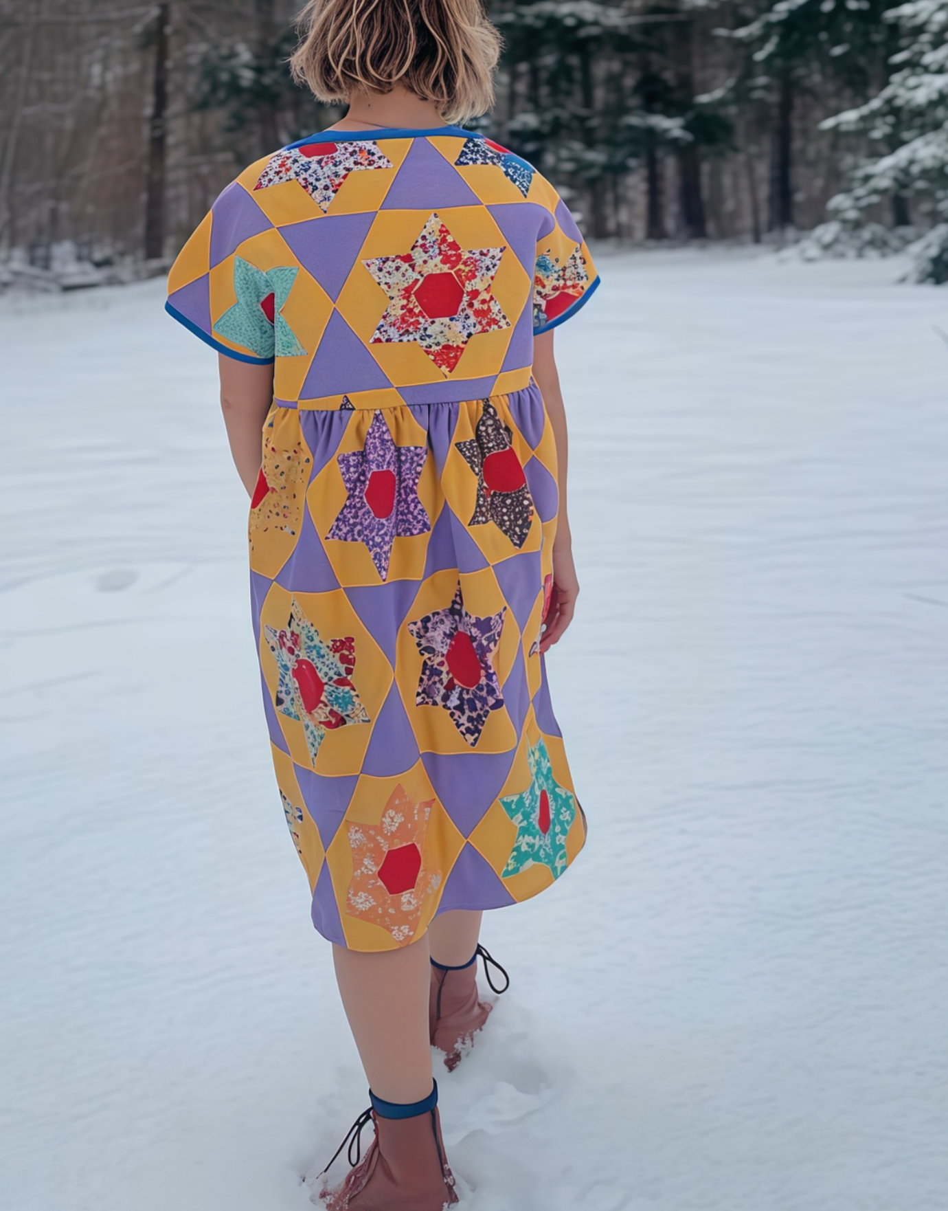 Vintage Quilted Short-Sleeve Dress