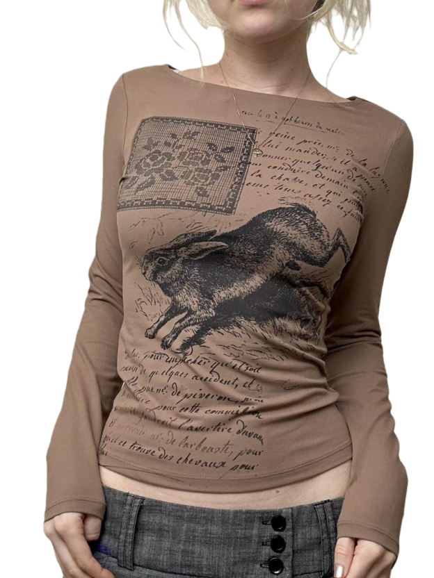 Printed long-sleeved top