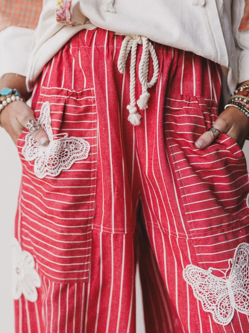 Butterfly Embroidered Patchwork Pants