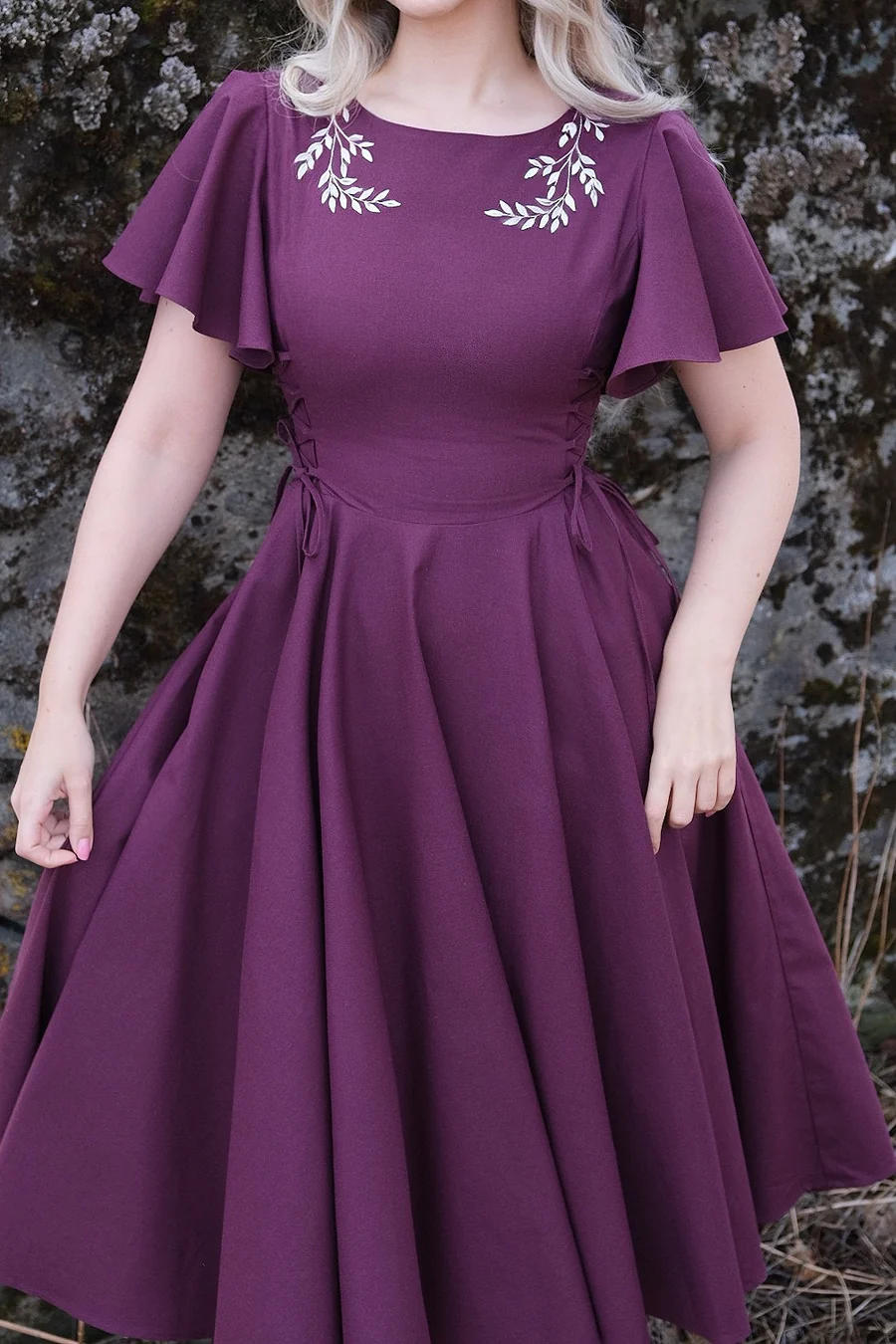 Ivy Midi Dress - Wine（With Side Pockets）