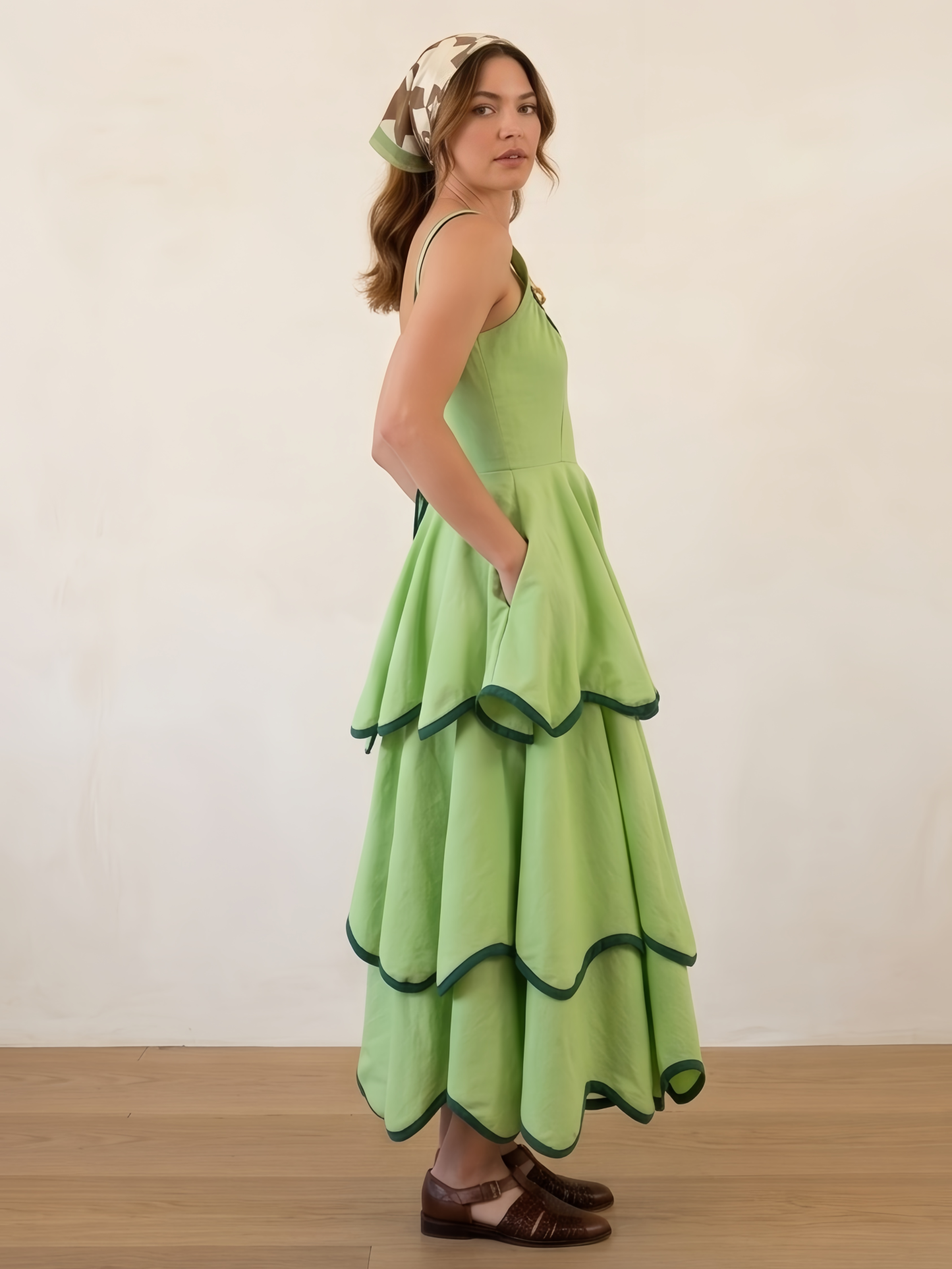 The Layered Scallop Midi-Green