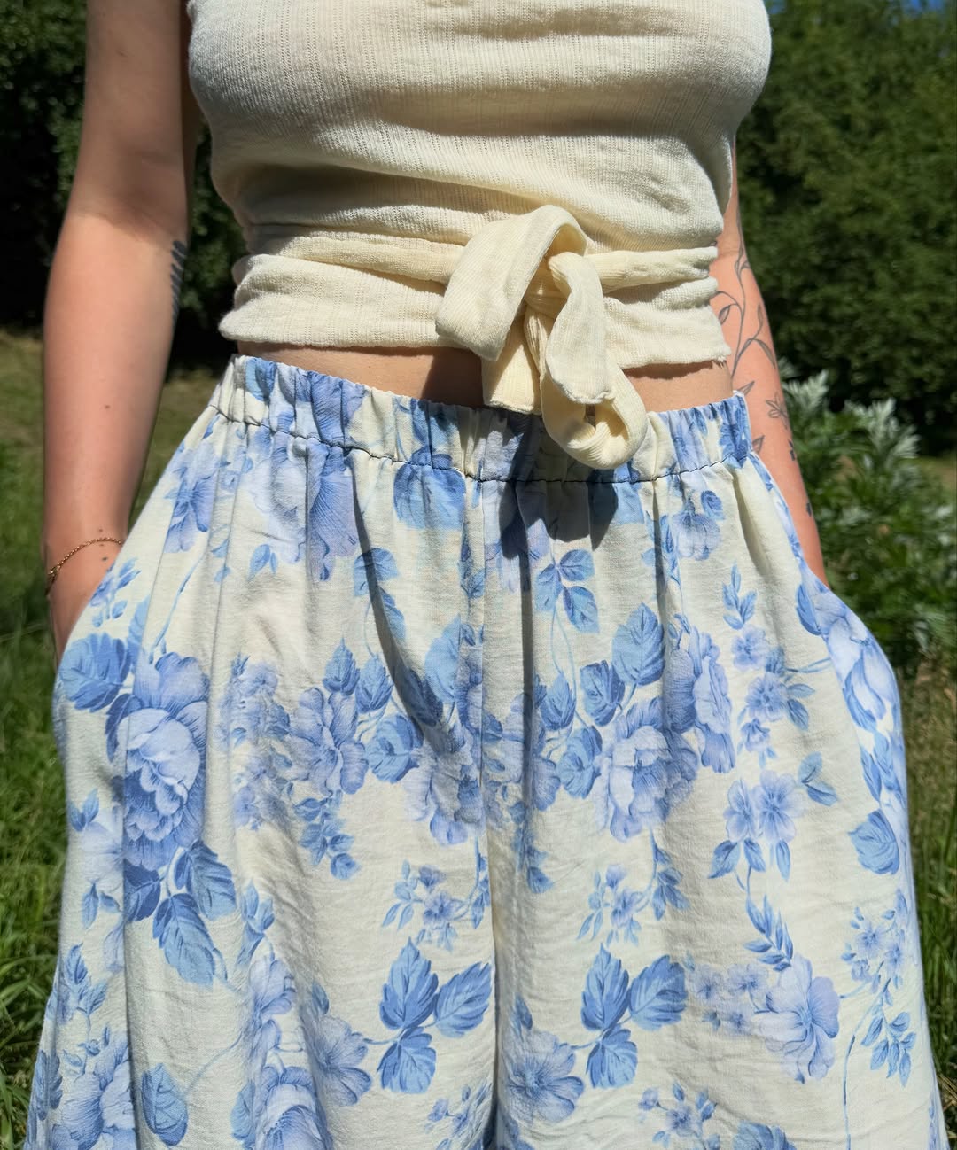 Vintage Blue Floral Balloon Pants 
