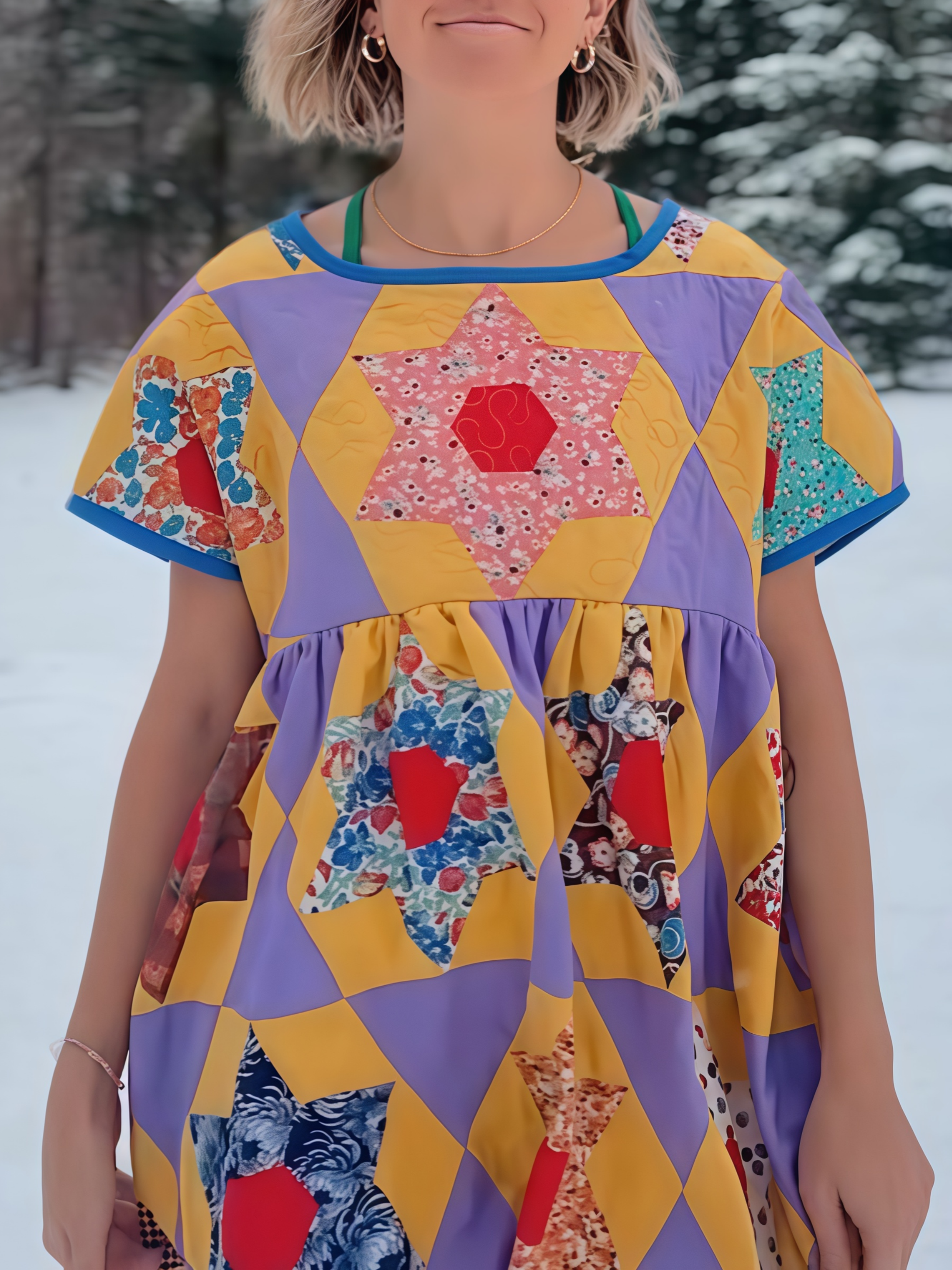 Vintage Quilted Short-Sleeve Dress