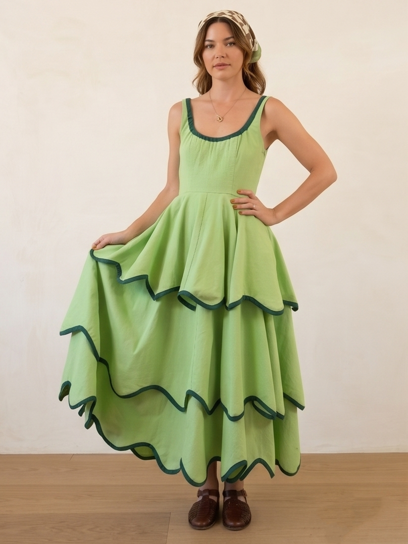 The Layered Scallop Midi-Green