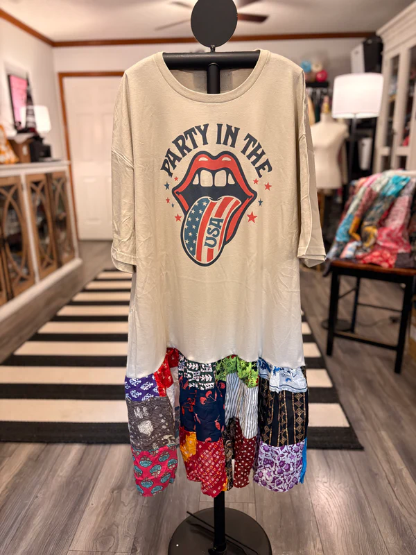 Party In The USA Upcycled Vintage Patchwork Tee Dress