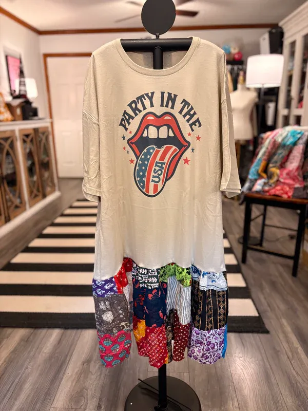Party In The USA Upcycled Vintage Patchwork Tee Dress