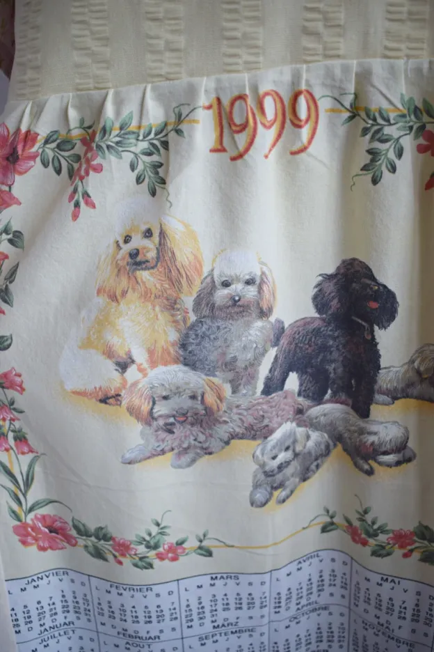 Vintage Dog Calendar Print Patchwork Midi Dress