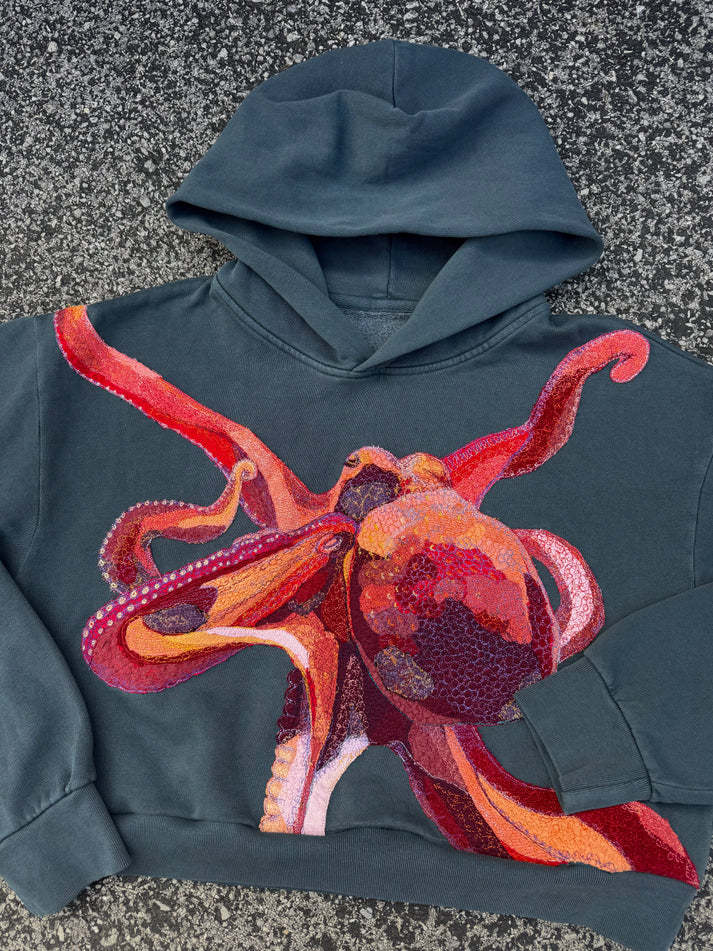 Vibrant Octopus Art Cropped Hoodie