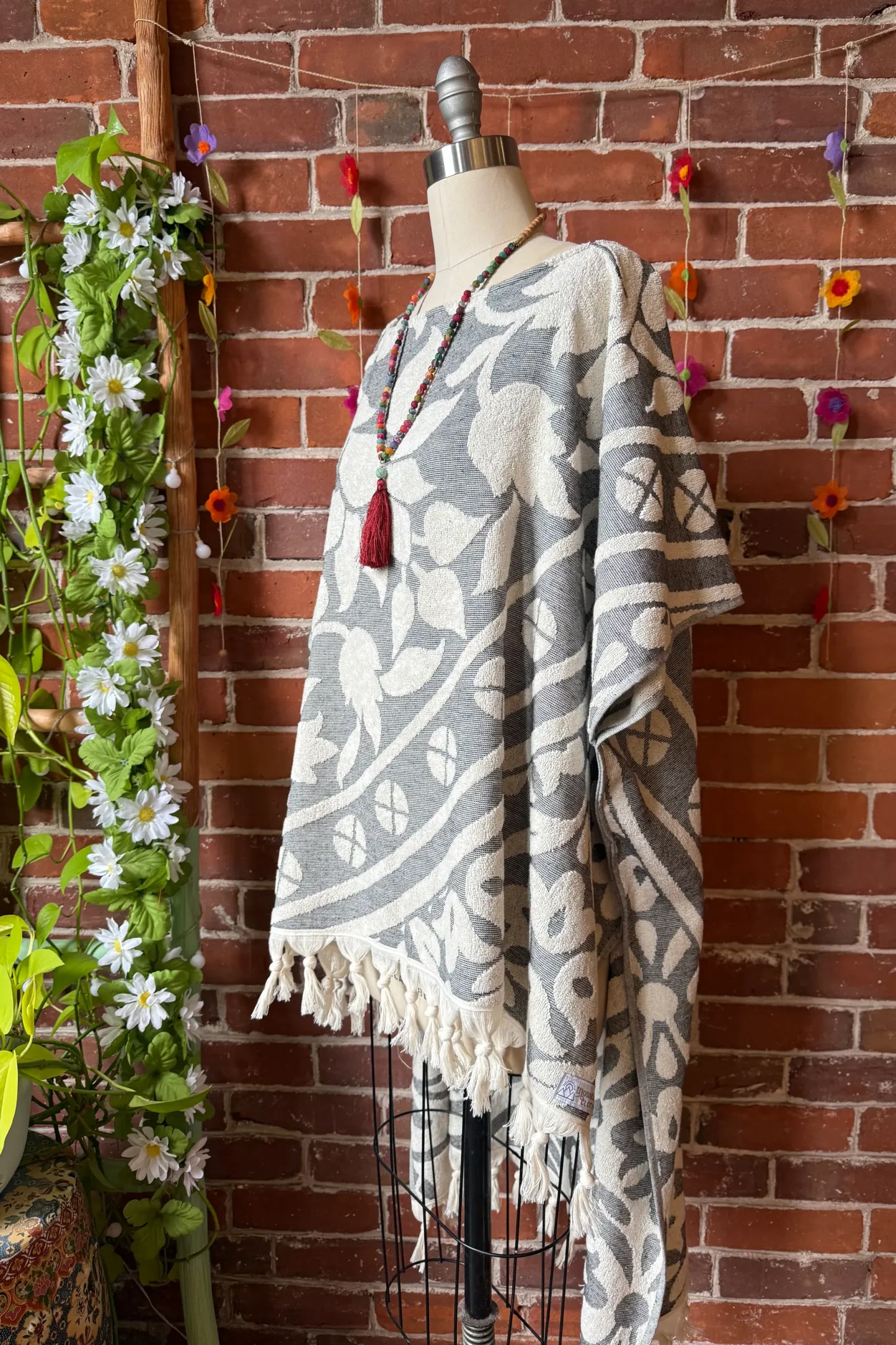 Gray Sky Fringe Hi Lo Poncho Tunic Top