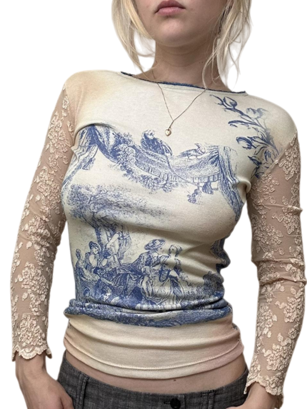 Printed long-sleeved top
