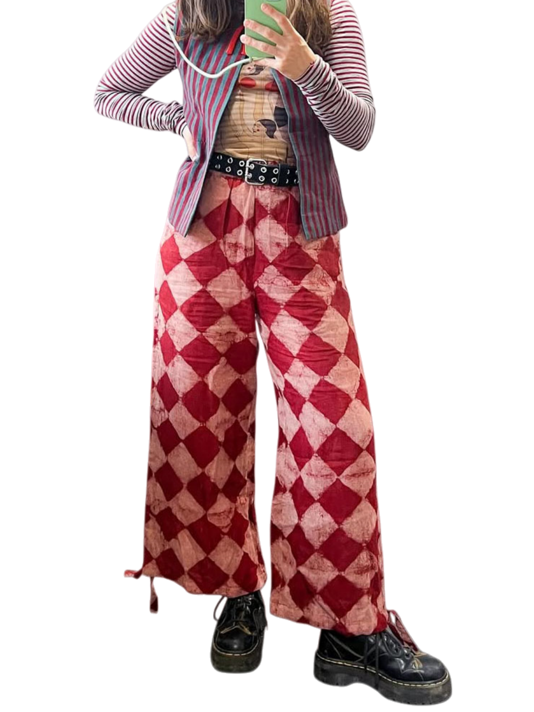 Vintage Red Diamond Wide-Leg Pants