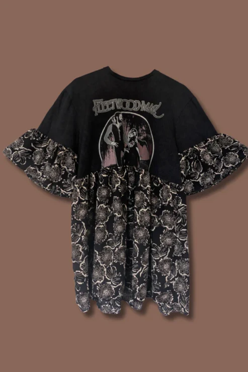 Fleetwood Mac - Black Floral Print Smock Dress