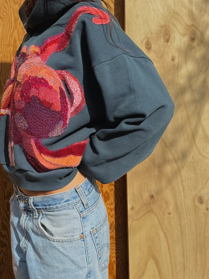Vibrant Octopus Art Cropped Hoodie
