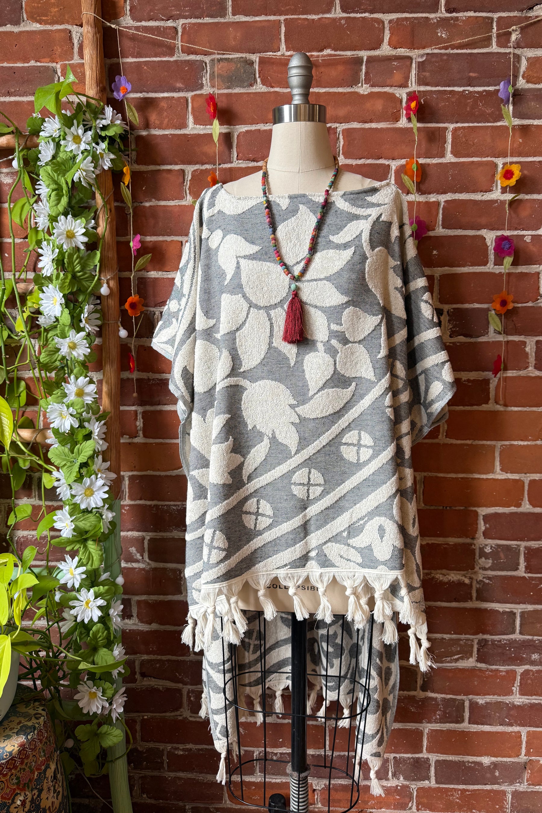 Gray Sky Fringe Hi Lo Poncho Tunic Top