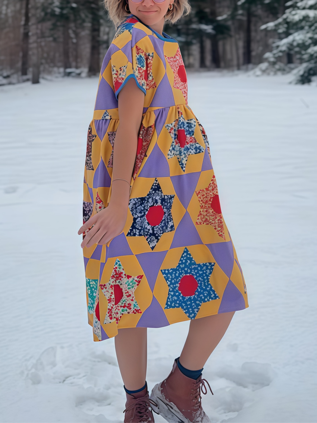 Vintage Quilted Short-Sleeve Dress