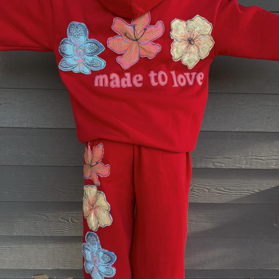 "Made to Love" Embroidered Flower Hoodie