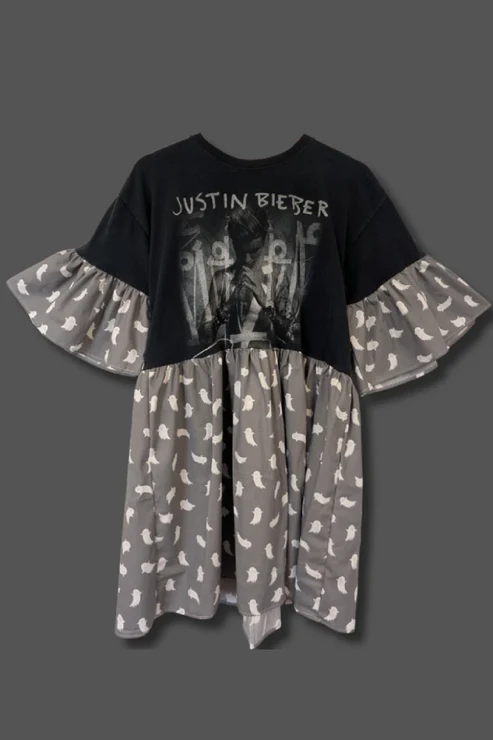 Justin Bieber - Grey Ghost Print Smock Dress