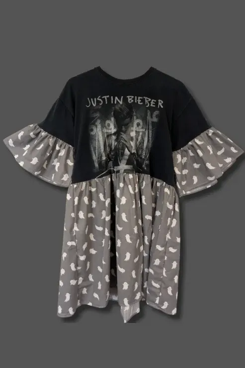 Justin Bieber - Grey Ghost Print Smock Dress