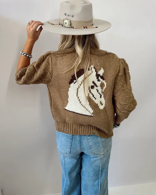 White Horse Knit Cardigan