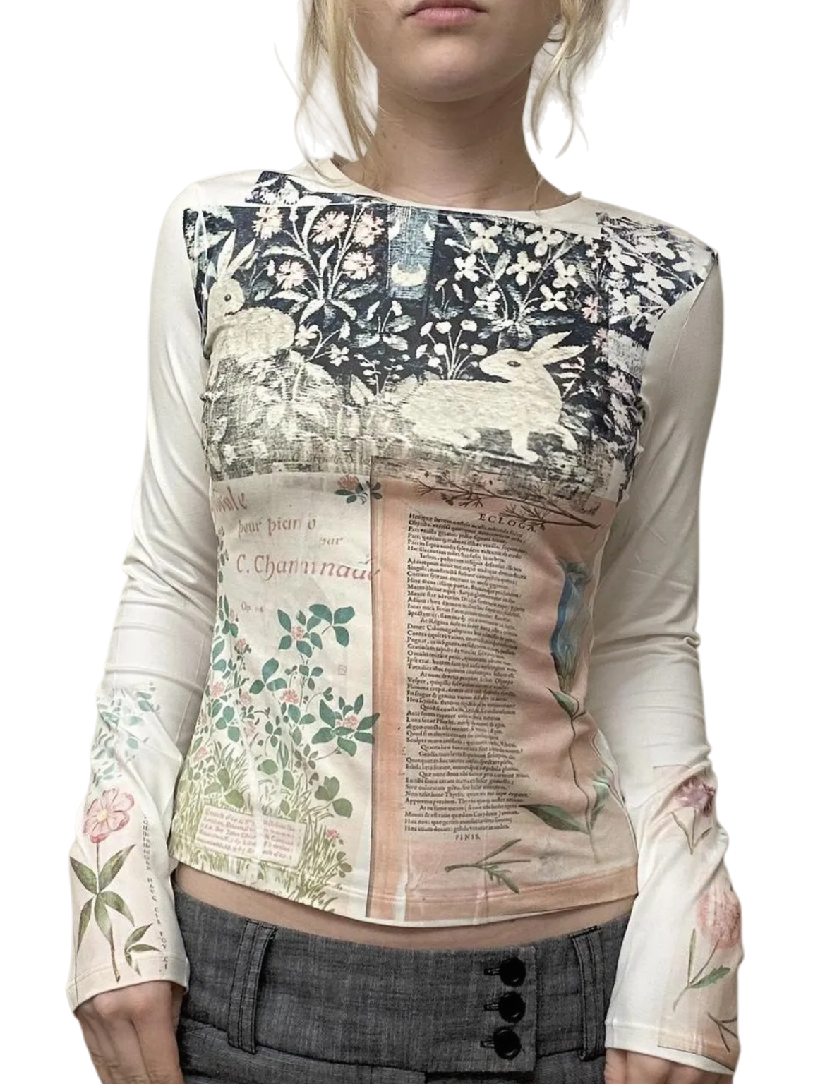 Printed long-sleeved top