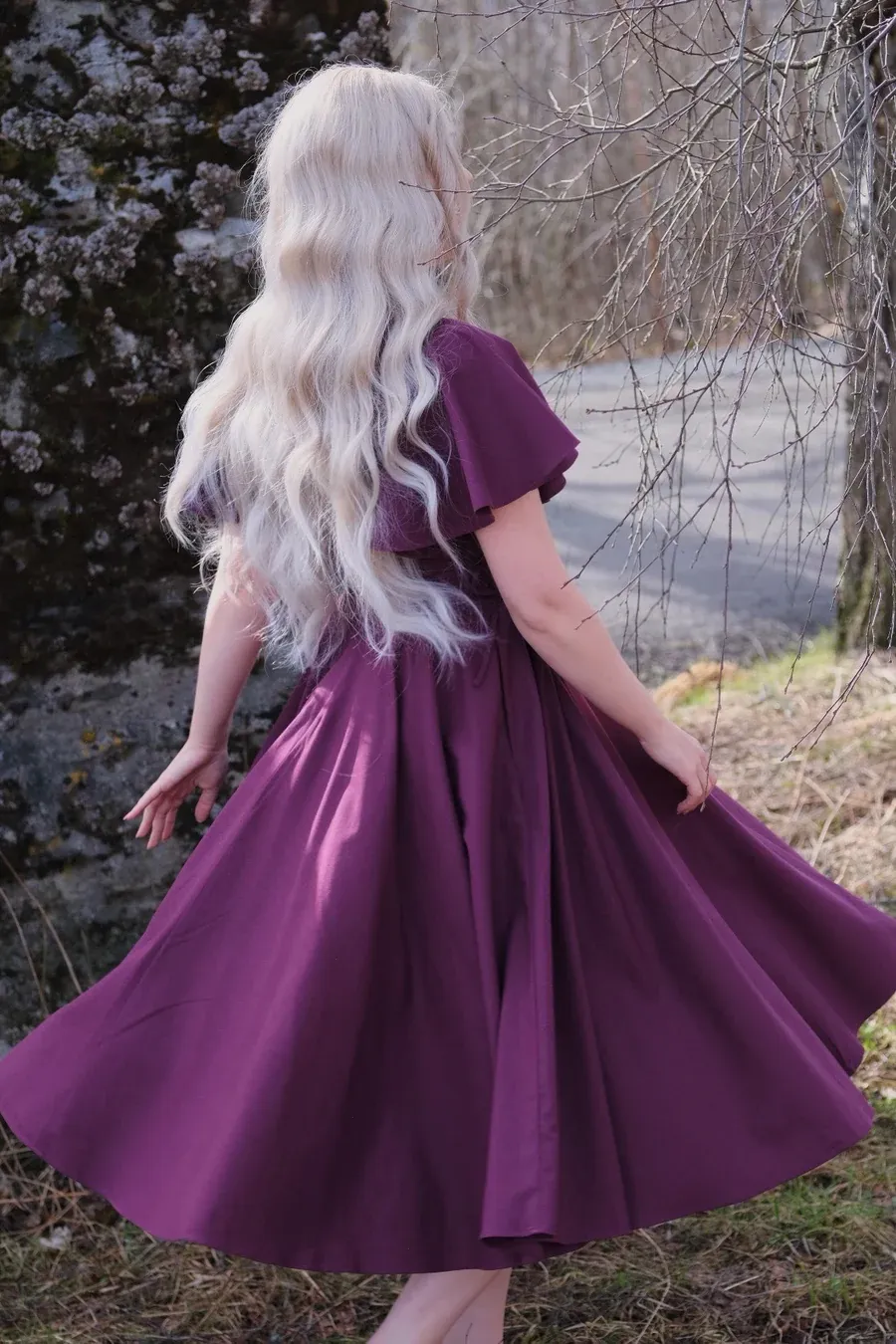Ivy Midi Dress - Wine（With Side Pockets）