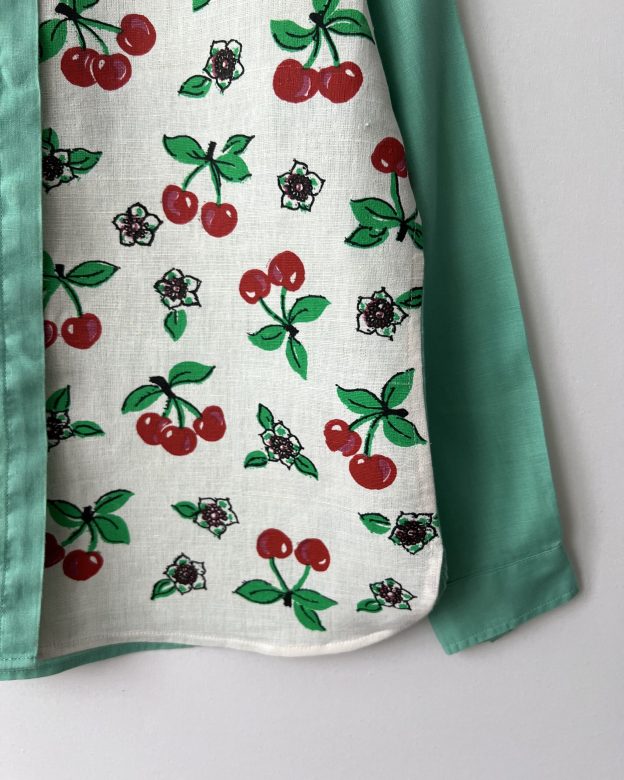 Original Cherry Patchwork Cotton Linen Long Sleeve Shirt