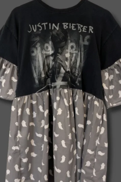 Justin Bieber - Grey Ghost Print Smock Dress