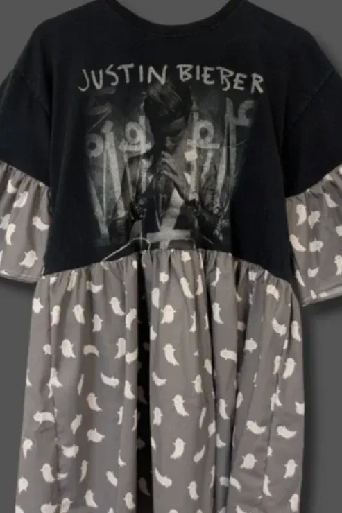 Justin Bieber - Grey Ghost Print Smock Dress