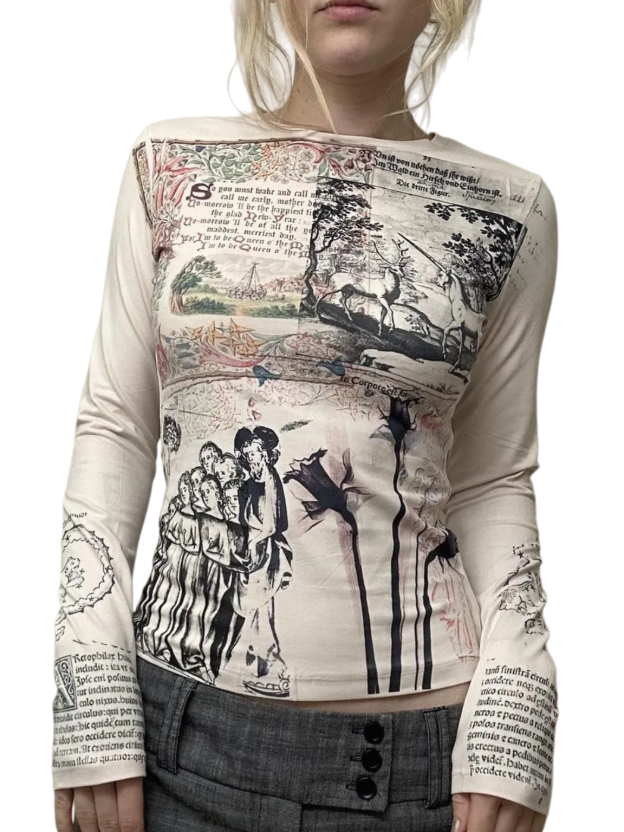 Printed long-sleeved top