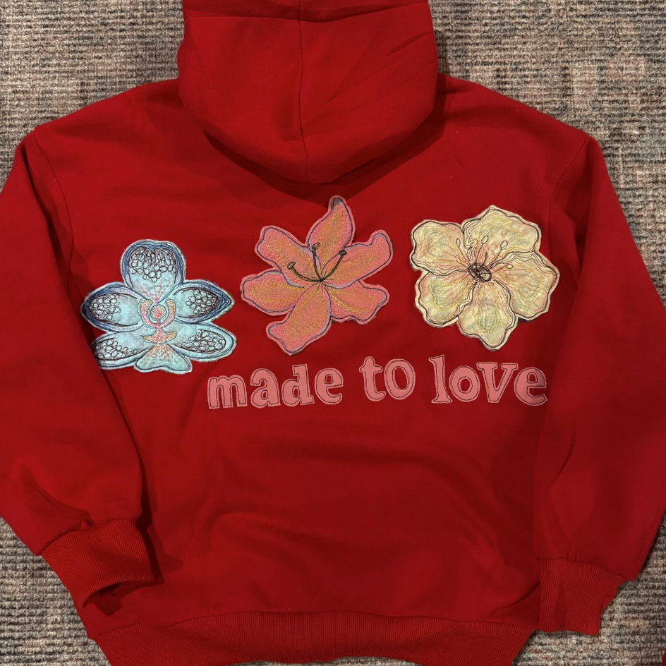 "Made to Love" Embroidered Flower Hoodie
